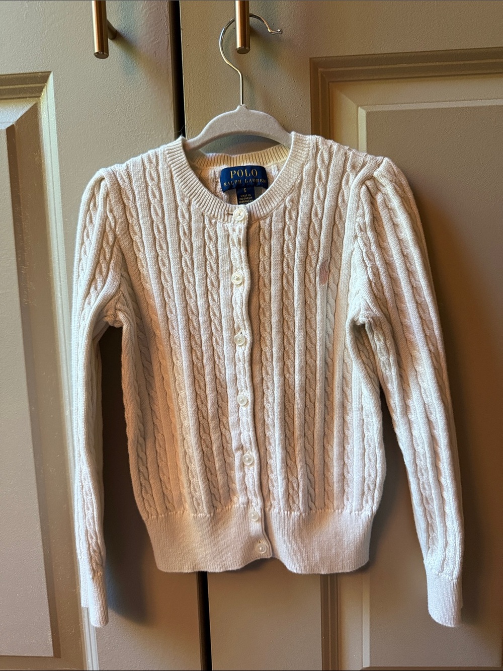 Polo by Ralph Lauren Cream Cable Knit Button-Up Cardigan size 5